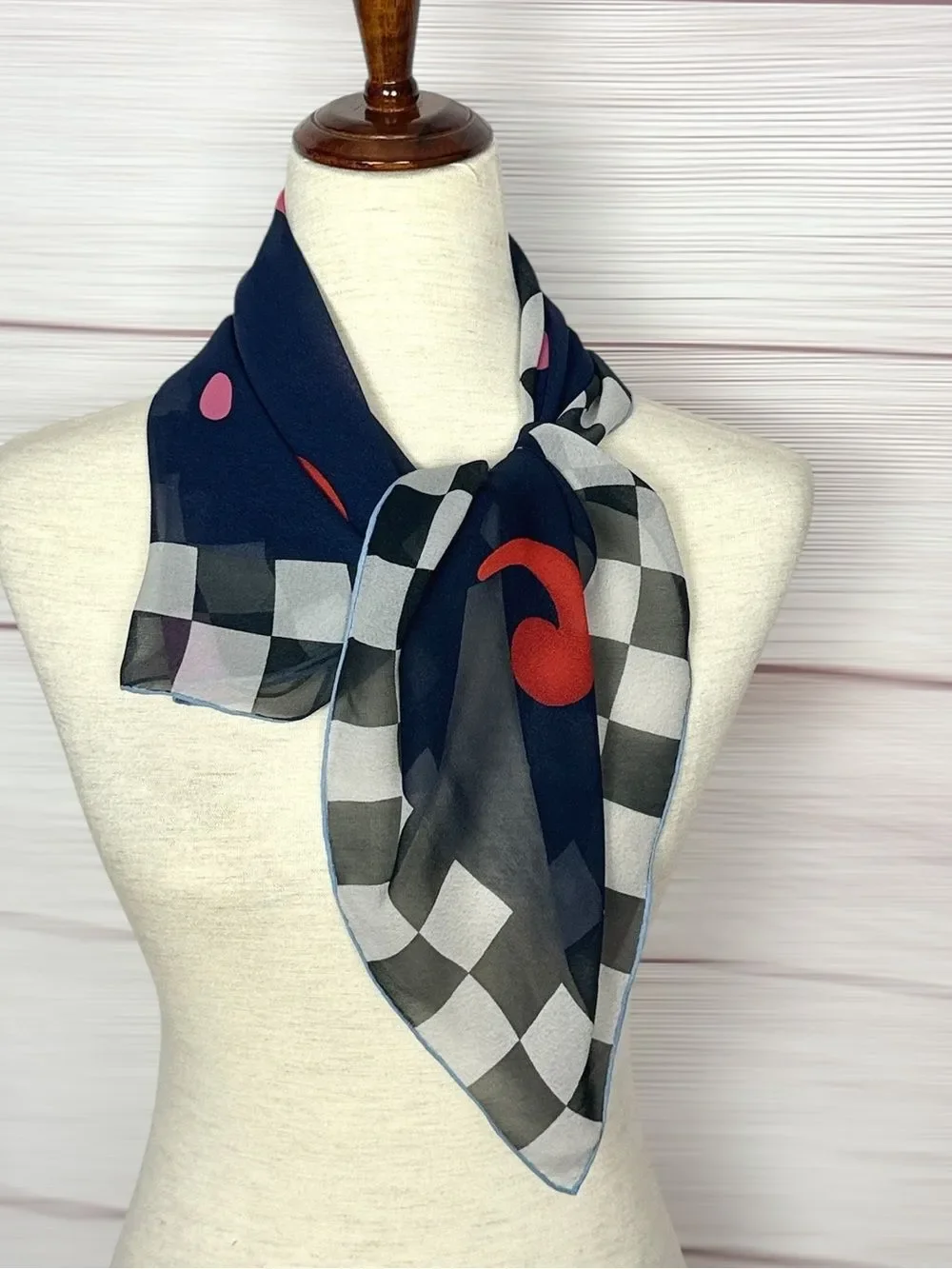 Bvlgari Signed Davide Pizzigoni Silk Chiffon Scarf Abstract Checkerboard Italy